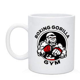 Кружка с принтом Boxing gorilla gym в Белгороде, керамика | объем — 330 мл, диаметр — 80 мм. Принт наносится на бока кружки, можно сделать два разных изображения | боец | бокс | боксер | горила | горилла | кулаки | обезьяна | спорт | спортсменам