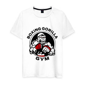 Мужская футболка хлопок с принтом Boxing gorilla gym в Белгороде, 100% хлопок | прямой крой, круглый вырез горловины, длина до линии бедер, слегка спущенное плечо. | боец | бокс | боксер | горила | горилла | кулаки | обезьяна | спорт | спортсменам