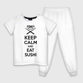 Детская пижама хлопок с принтом Keep calm and eat sushi в Белгороде, 100% хлопок |  брюки и футболка прямого кроя, без карманов, на брюках мягкая резинка на поясе и по низу штанин
 | keep calm and eat sushi | sushi | палочки | палочки для суши | роллы | ролы | суши