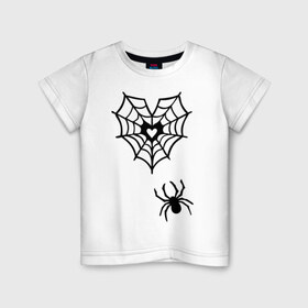 Детская футболка хлопок с принтом Сердце в паутине в Белгороде, 100% хлопок | круглый вырез горловины, полуприлегающий силуэт, длина до линии бедер | Тематика изображения на принте: паук | паутина | паучок | сердце