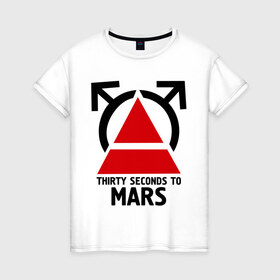 Женская футболка хлопок с принтом Thirty Seconds To Mars в Белгороде, 100% хлопок | прямой крой, круглый вырез горловины, длина до линии бедер, слегка спущенное плечо | 
