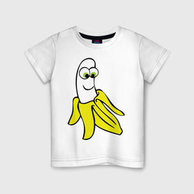 Детская футболка хлопок с принтом Веселый банан в Белгороде, 100% хлопок | круглый вырез горловины, полуприлегающий силуэт, длина до линии бедер | Тематика изображения на принте: банан