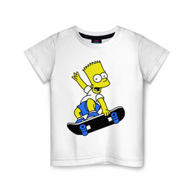 Детская футболка хлопок с принтом Барт на скейте в Белгороде, 100% хлопок | круглый вырез горловины, полуприлегающий силуэт, длина до линии бедер | Тематика изображения на принте: simpsons | барт симпсон | мультфильмы | симпсоны