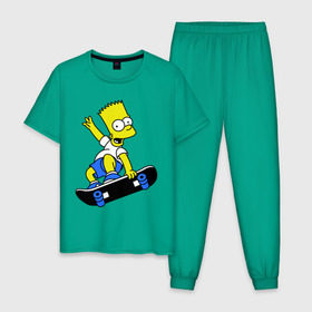 Мужская пижама хлопок с принтом Барт на скейте в Белгороде, 100% хлопок | брюки и футболка прямого кроя, без карманов, на брюках мягкая резинка на поясе и по низу штанин
 | simpsons | барт симпсон | мультфильмы | симпсоны