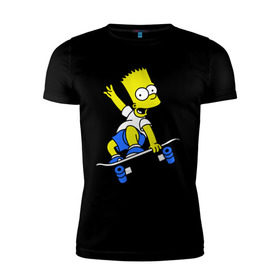 Мужская футболка премиум с принтом Барт на скейте в Белгороде, 92% хлопок, 8% лайкра | приталенный силуэт, круглый вырез ворота, длина до линии бедра, короткий рукав | simpsons | барт симпсон | мультфильмы | симпсоны