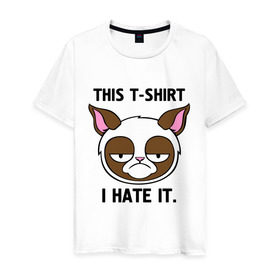 Мужская футболка хлопок с принтом This t-shirt i hate it. (Я ненавижу эту футболку) в Белгороде, 100% хлопок | прямой крой, круглый вырез горловины, длина до линии бедер, слегка спущенное плечо. | интернет кот | коты | кошки | угрюмый кот