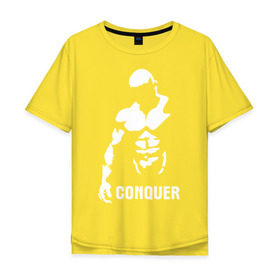 Мужская футболка хлопок Oversize с принтом Conquer в Белгороде, 100% хлопок | свободный крой, круглый ворот, “спинка” длиннее передней части | bodybuilding | conquer | power | бодибилдинг | сила | силовой спорт | силовой экстрим | спорт