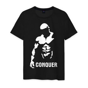 Мужская футболка хлопок с принтом Conquer в Белгороде, 100% хлопок | прямой крой, круглый вырез горловины, длина до линии бедер, слегка спущенное плечо. | bodybuilding | conquer | power | бодибилдинг | сила | силовой спорт | силовой экстрим | спорт