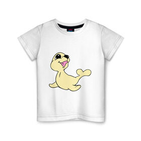 Детская футболка хлопок с принтом Милый тюлень в Белгороде, 100% хлопок | круглый вырез горловины, полуприлегающий силуэт, длина до линии бедер | веселый тюлень | животные | забавный тюлень | милый тюлень | морской лев | тюлень