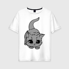 Женская футболка хлопок Oversize с принтом Котенок в Белгороде, 100% хлопок | свободный крой, круглый ворот, спущенный рукав, длина до линии бедер
 | домашние животные | кот | коты | кошка | кошки