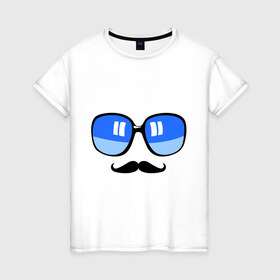 Женская футболка хлопок с принтом Голубые очки в Белгороде, 100% хлопок | прямой крой, круглый вырез горловины, длина до линии бедер, слегка спущенное плечо | 