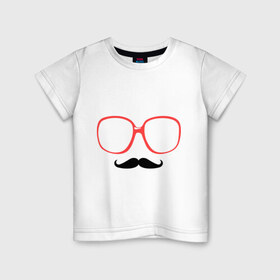 Детская футболка хлопок с принтом Усы и очки в Белгороде, 100% хлопок | круглый вырез горловины, полуприлегающий силуэт, длина до линии бедер | забавные очки | очки | очки с красной окантовкой | прикольные очки | усы | усы и очки