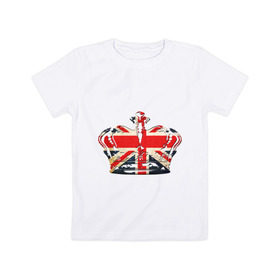 Детская футболка хлопок с принтом Корона, флаг Британии в Белгороде, 100% хлопок | круглый вырез горловины, полуприлегающий силуэт, длина до линии бедер | Тематика изображения на принте: британия | королевская корона | корона | корона с британским флагом | флаг британии