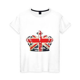Женская футболка хлопок с принтом Корона, флаг Британии в Белгороде, 100% хлопок | прямой крой, круглый вырез горловины, длина до линии бедер, слегка спущенное плечо | британия | королевская корона | корона | корона с британским флагом | флаг британии