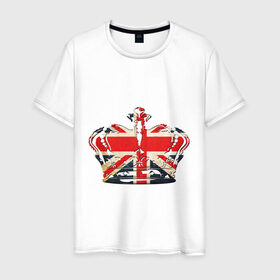Мужская футболка хлопок с принтом Корона, флаг Британии в Белгороде, 100% хлопок | прямой крой, круглый вырез горловины, длина до линии бедер, слегка спущенное плечо. | британия | королевская корона | корона | корона с британским флагом | флаг британии