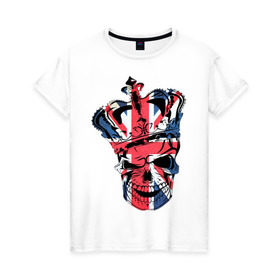 Женская футболка хлопок с принтом Британский череп в Белгороде, 100% хлопок | прямой крой, круглый вырез горловины, длина до линии бедер, слегка спущенное плечо | great britain | uk | united kingdom | английский флаг | британский флаг | флаг uk | флаг англии | флаг британии | флаг великобритании | череп