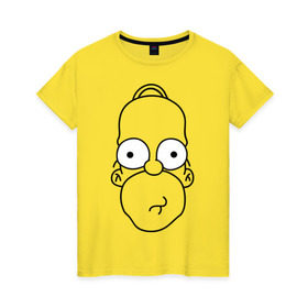 Женская футболка хлопок с принтом Гомер лицо в Белгороде, 100% хлопок | прямой крой, круглый вырез горловины, длина до линии бедер, слегка спущенное плечо | гомер