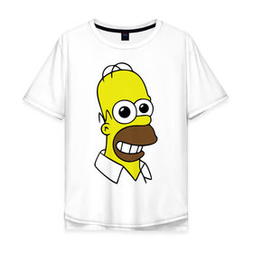 Мужская футболка хлопок Oversize с принтом Гомер с расширенными зрачками в Белгороде, 100% хлопок | свободный крой, круглый ворот, “спинка” длиннее передней части | гомер