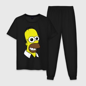 Мужская пижама хлопок с принтом Гомер с расширенными зрачками в Белгороде, 100% хлопок | брюки и футболка прямого кроя, без карманов, на брюках мягкая резинка на поясе и по низу штанин
 | гомер