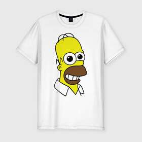 Мужская футболка премиум с принтом Гомер с расширенными зрачками в Белгороде, 92% хлопок, 8% лайкра | приталенный силуэт, круглый вырез ворота, длина до линии бедра, короткий рукав | гомер