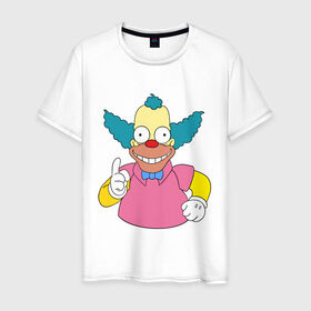 Мужская футболка хлопок с принтом Клоун красти в Белгороде, 100% хлопок | прямой крой, круглый вырез горловины, длина до линии бедер, слегка спущенное плечо. | simpsons | клоун | мультики | мультфильмы | симпсоны