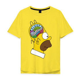 Мужская футболка хлопок Oversize с принтом Мозг Гомера в Белгороде, 100% хлопок | свободный крой, круглый ворот, “спинка” длиннее передней части | Тематика изображения на принте: гомер