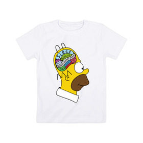 Детская футболка хлопок с принтом Мозг Гомера в Белгороде, 100% хлопок | круглый вырез горловины, полуприлегающий силуэт, длина до линии бедер | гомер