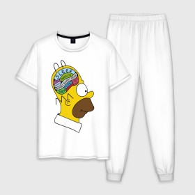 Мужская пижама хлопок с принтом Мозг Гомера в Белгороде, 100% хлопок | брюки и футболка прямого кроя, без карманов, на брюках мягкая резинка на поясе и по низу штанин
 | гомер