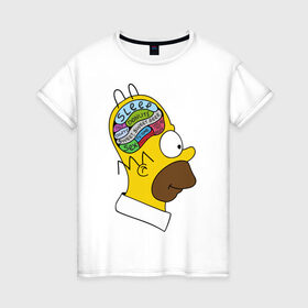 Женская футболка хлопок с принтом Мозг Гомера в Белгороде, 100% хлопок | прямой крой, круглый вырез горловины, длина до линии бедер, слегка спущенное плечо | Тематика изображения на принте: гомер