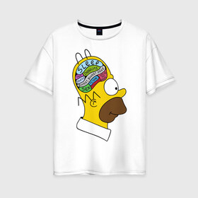 Женская футболка хлопок Oversize с принтом Мозг Гомера в Белгороде, 100% хлопок | свободный крой, круглый ворот, спущенный рукав, длина до линии бедер
 | гомер