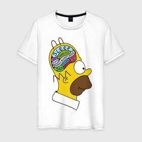 Мужская футболка хлопок с принтом Мозг Гомера в Белгороде, 100% хлопок | прямой крой, круглый вырез горловины, длина до линии бедер, слегка спущенное плечо. | Тематика изображения на принте: гомер