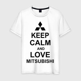 Мужская футболка хлопок с принтом keep calm and love mitsubishi в Белгороде, 100% хлопок | прямой крой, круглый вырез горловины, длина до линии бедер, слегка спущенное плечо. | автомобили | машины | сохраняй спокойствие и люби митсубиси | тачки