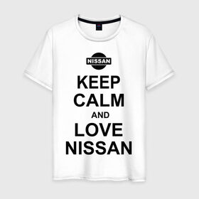 Мужская футболка хлопок с принтом Keep calm and love nissan в Белгороде, 100% хлопок | прямой крой, круглый вырез горловины, длина до линии бедер, слегка спущенное плечо. | Тематика изображения на принте: автомобили | машины | сохраняй спокойствие и люби ниссан | тачки