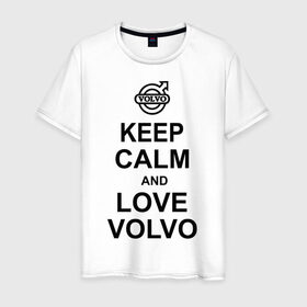 Мужская футболка хлопок с принтом keep calm and love volvo в Белгороде, 100% хлопок | прямой крой, круглый вырез горловины, длина до линии бедер, слегка спущенное плечо. | Тематика изображения на принте: автолюбителю | автомобиль | вольво | машина | прикольная надпись | тачка