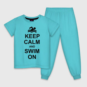 Детская пижама хлопок с принтом Keep calm and swim on. в Белгороде, 100% хлопок |  брюки и футболка прямого кроя, без карманов, на брюках мягкая резинка на поясе и по низу штанин
 | keep calm | keep calm and swim on | плавание | пловец
