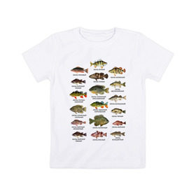 Детская футболка хлопок с принтом Окуни. в Белгороде, 100% хлопок | круглый вырез горловины, полуприлегающий силуэт, длина до линии бедер | для рыбака | окуни | окунь | подарок рыбаку | рыбаку | рыбалка