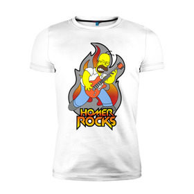Мужская футболка премиум с принтом Homer Rocks в Белгороде, 92% хлопок, 8% лайкра | приталенный силуэт, круглый вырез ворота, длина до линии бедра, короткий рукав | Тематика изображения на принте: гомер