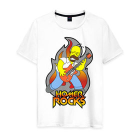 Мужская футболка хлопок с принтом Homer Rocks в Белгороде, 100% хлопок | прямой крой, круглый вырез горловины, длина до линии бедер, слегка спущенное плечо. | Тематика изображения на принте: гомер