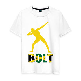Мужская футболка хлопок с принтом Усейн Болт в Белгороде, 100% хлопок | прямой крой, круглый вырез горловины, длина до линии бедер, слегка спущенное плечо. | бегун | легкая атлетика | легкоатлет | спорт | спортсмен