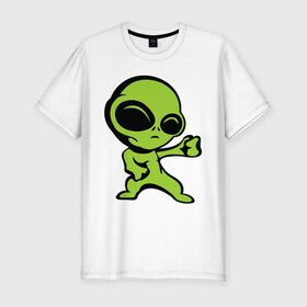 Мужская футболка премиум с принтом Пришелец в Белгороде, 92% хлопок, 8% лайкра | приталенный силуэт, круглый вырез ворота, длина до линии бедра, короткий рукав | зеленый человечек | инопланетянин