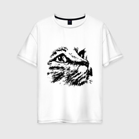 Женская футболка хлопок Oversize с принтом Образ кошки в Белгороде, 100% хлопок | свободный крой, круглый ворот, спущенный рукав, длина до линии бедер
 | киса | котенок | кошка
