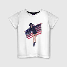 Детская футболка хлопок с принтом American girl в Белгороде, 100% хлопок | круглый вырез горловины, полуприлегающий силуэт, длина до линии бедер | swag | usa | америка | американский флаг | девушка | сша