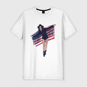Мужская футболка премиум с принтом American girl в Белгороде, 92% хлопок, 8% лайкра | приталенный силуэт, круглый вырез ворота, длина до линии бедра, короткий рукав | swag | usa | америка | американский флаг | девушка | сша