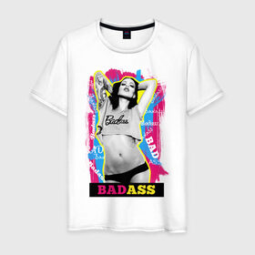 Мужская футболка хлопок с принтом BadAss в Белгороде, 100% хлопок | прямой крой, круглый вырез горловины, длина до линии бедер, слегка спущенное плечо. | swag | девушка