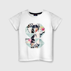 Детская футболка хлопок с принтом Geometric photo в Белгороде, 100% хлопок | круглый вырез горловины, полуприлегающий силуэт, длина до линии бедер | geometric | геометрик | девушка в геометрий | девушка с цветами