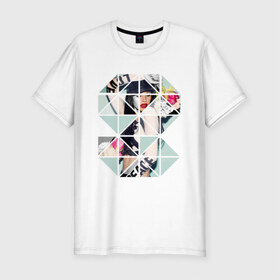 Мужская футболка премиум с принтом Geometric photo в Белгороде, 92% хлопок, 8% лайкра | приталенный силуэт, круглый вырез ворота, длина до линии бедра, короткий рукав | geometric | геометрик | девушка в геометрий | девушка с цветами