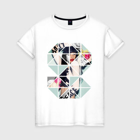 Женская футболка хлопок с принтом Geometric photo в Белгороде, 100% хлопок | прямой крой, круглый вырез горловины, длина до линии бедер, слегка спущенное плечо | geometric | геометрик | девушка в геометрий | девушка с цветами