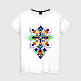 Женская футболка хлопок с принтом Summer geometry в Белгороде, 100% хлопок | прямой крой, круглый вырез горловины, длина до линии бедер, слегка спущенное плечо | геометрия | ромбики | узоры | фигуры