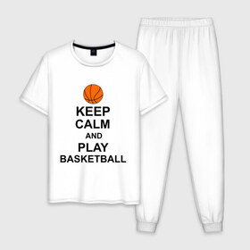 Мужская пижама хлопок с принтом Keep calm and play basketball. в Белгороде, 100% хлопок | брюки и футболка прямого кроя, без карманов, на брюках мягкая резинка на поясе и по низу штанин
 | Тематика изображения на принте: сохраняй спокойствие