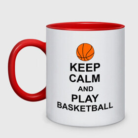 Кружка двухцветная с принтом Keep calm and play basketball. в Белгороде, керамика | объем — 330 мл, диаметр — 80 мм. Цветная ручка и кайма сверху, в некоторых цветах — вся внутренняя часть | сохраняй спокойствие
